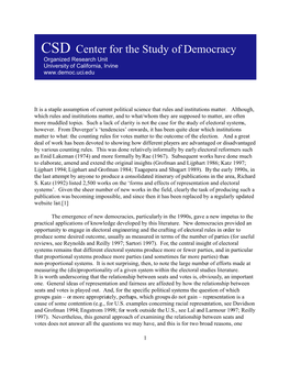 Electoral Systems and Electoral Laws