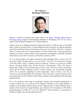 Dr. Cheng Li Brookings Institution
