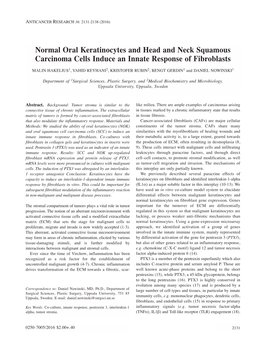 Normal Oral Keratinocytes and Head and Neck Squamous Carcinoma Cells Induce an Innate Response of Fibroblasts