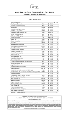 ASSET ANALYSIS FOCUS FORGOTTEN FORTY FACT SHEETS Volume XLII, Issue XI & XII – Winter 2016