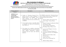 Office of the President of the Philippines MOVIE & TELEVISION REVIEW & CLASSIFICATION BOARD