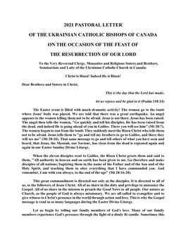 2021 Pastoral Letter of the Ukrainian Catholic Bishops