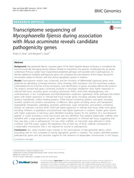 Transcriptome Sequencing of Mycosphaerella Fijiensis During Association with Musa Acuminata Reveals Candidate Pathogenicity Genes Roslyn D