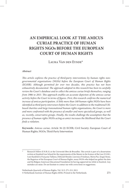 AN EMPIRICAL LOOK at the AMICUS CURIAE PRACTICE of HUMAN RIGHTS Ngos BEFORE the EUROPEAN COURT of HUMAN RIGHTS