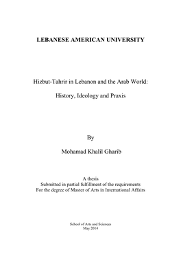 LEBANESE AMERICAN UNIVERSITY Hizbut-Tahrir in Lebanon and The