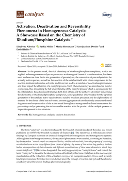 Activation, Deactivation and Reversibility Phenomena in Homogeneous Catalysis: a Showcase Based on the Chemistry of † Rhodium/Phosphine Catalysts
