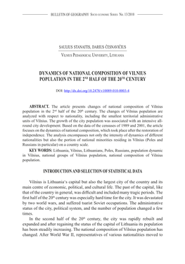 Dynamics of National Composition of Vilnius Population in the 2Nd Half of the 20Th Century