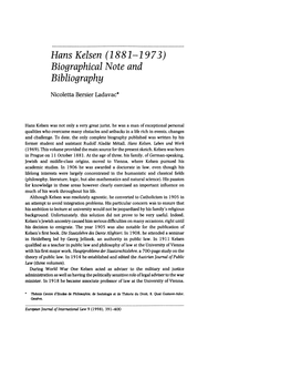 Hans Kelsen (1881-1973) Biographical Note and Bibliography