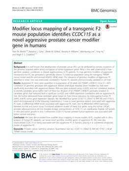 Modifier Locus Mapping of a Transgenic F2 Mouse Population Identifies CCDC115 As a Novel Aggressive Prostate Cancer Modifier Gene in Humans Jean M