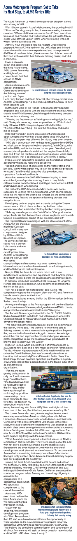 Acura Motorsports Program Set to Take Its Next Step, to ALMS Series Title