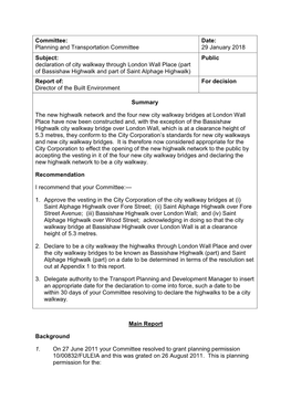 Report Of: for Decision Director of the Built Environment