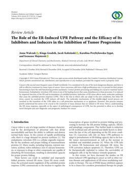 The Role of the ER-Induced UPR Pathway and the Efficacy of Its Inhibitors and Inducers in the Inhibition of Tumor Progression