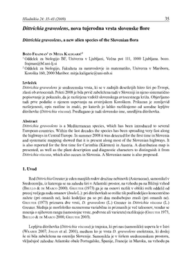 Dittrichia Graveolens, Nova Tujerodna Vrsta Slovenske Flore