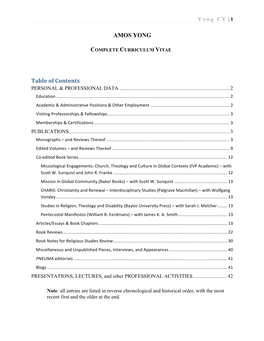 AMOS YONG Table of Contents