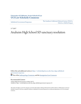 Anaheim High School SD Sanctuary Resolution