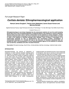 Curtisia Dentata: Ethnopharmacological Application