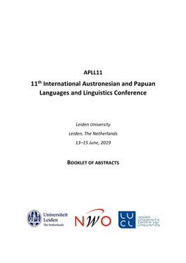 11Th International Austronesian and Papuan Languages and Linguistics Conference