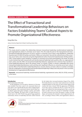 The Effect of Transactional and Transformational Leadership Behaviours on Factors Establishing Teams' Cultural Aspects to Prom