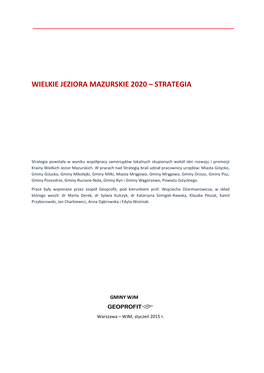 Wielkie Jeziora Mazurskie 2020 – Strategia