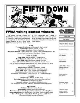 FWAA Writing Contest Winners the Results from the FWAA's 16Th in Fort Lauderdale, Fla