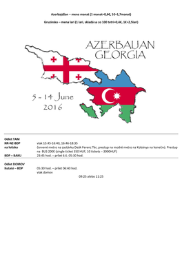 Azerbajdžan – Mena Manat (1 Manat=0,6€, 1€=1,7Manat) Gruzínsko – Mena Lari (1 Lari, Skladá Sa Zo 100 Tetri=0,4€, 1