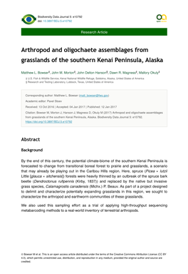 Arthropod and Oligochaete Assemblages from Grasslands of the Southern Kenai Peninsula, Alaska