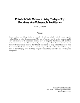 Point-Of-Sale Malware: Why Today's Top Retailers Are Vulnerable To