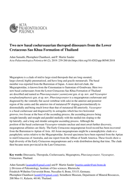 Two New Basal Coelurosaurian Theropod Dinosaurs from the Lower Cretaceous Sao Khua Formation of Thailand