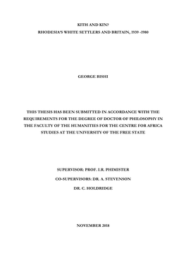 Kith and Kin? Rhodesia's White Settlers and Britain, 1939