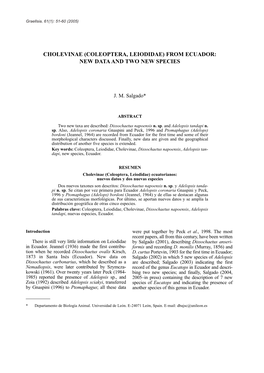 Coleoptera, Leiodidae) from Ecuador: New Data and Two New Species