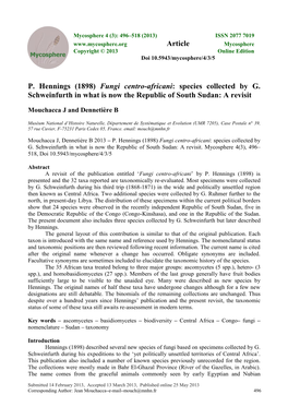 (1898) Fungi Centro-Africani: Species Collected by G. Schweinfurth in What Is Now the Republic of South Sudan: a Revisit