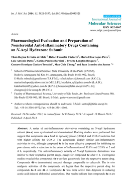 Pharmacological Evaluation and Preparation of Nonsteroidal Anti-Inflammatory Drugs Containing an N-Acyl Hydrazone Subunit