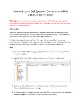 How to Expand Disk Space on Orchestrator (GXV) with the Gparted Utility