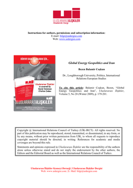 Global Energy Geopolitics and Iran