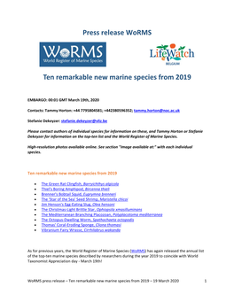 Press Release Worms Ten Remarkable New Marine Species