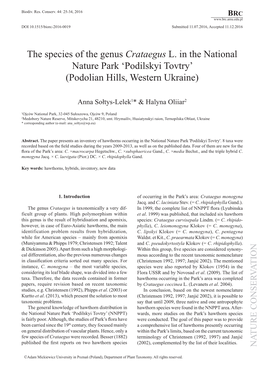 The Species of the Genus Crataegus L. in the National Nature Park ‘Podilskyi Tovtry’ (Podolian Hills, Western Ukraine)