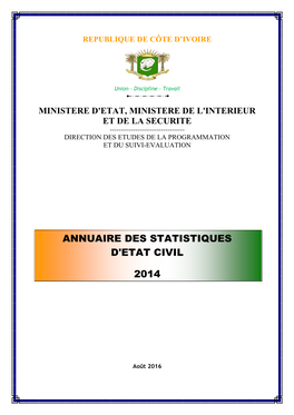Annuaire Des Statistiques D'etat Civil 2014