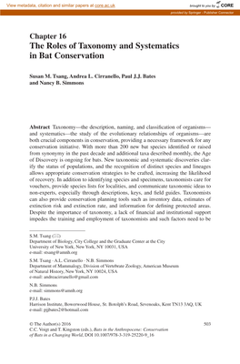 The Roles of Taxonomy and Systematics in Bat Conservation