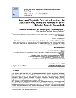 Improved Vegetable Cultivation Practices: an Adoption Study Among the Farmers’ of Some Selected Areas in Bangladesh