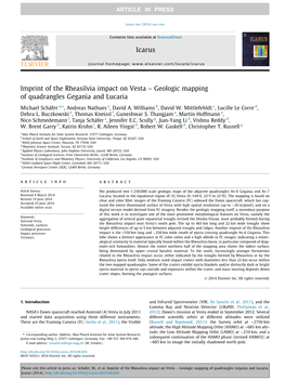 Geologic Mapping of Quadrangles Gegania and Lucaria ⇑ Michael Schäfer A, , Andreas Nathues A, David A