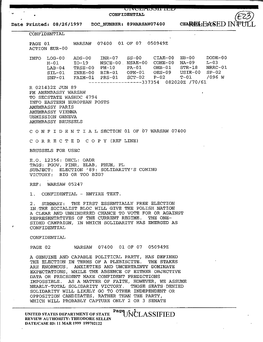 Warsaw Embassy Cable, Election '89: Solidarity's Coming