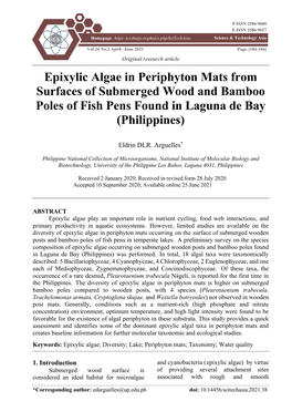 Epixylic Algae in Periphyton Mats from Surfaces of Submerged Wood and Bamboo Poles of Fish Pens Found in Laguna De Bay (Philippines)