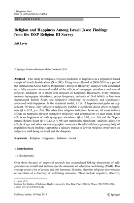 Religion and Happiness Among Israeli Jews: Findings from the ISSP Religion III Survey