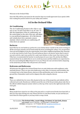 A-Z to the Orchard Villas