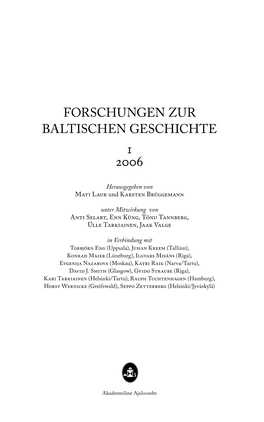 Forschungen Zur Baltischen Geschichte 1 2006