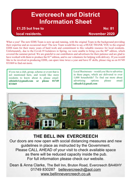 Evercreech and District Information Sheet £1.25 but Free to No: 81 Local Residents