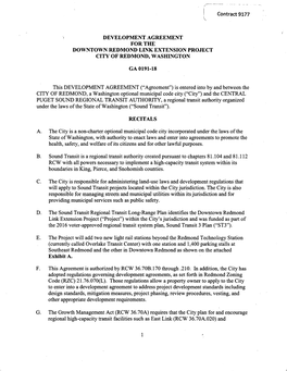 Development Agreement for The' Downtown Redmond Link Extension Project City of Redmond, Washington