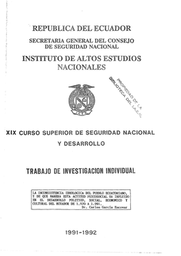 · REPUBLICA DEL ECUADOR Instituto DE ALTOS ESTUDIOS