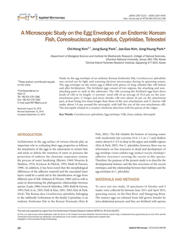 A Microscopic Study on the Egg Envelope of an Endemic Korean Fish, Coreoleuciscus Splendidus, Cyprinidae, Teleostei