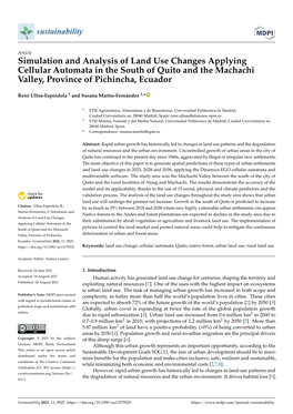 Simulation and Analysis of Land Use Changes Applying Cellular Automata in the South of Quito and the Machachi Valley, Province of Pichincha, Ecuador